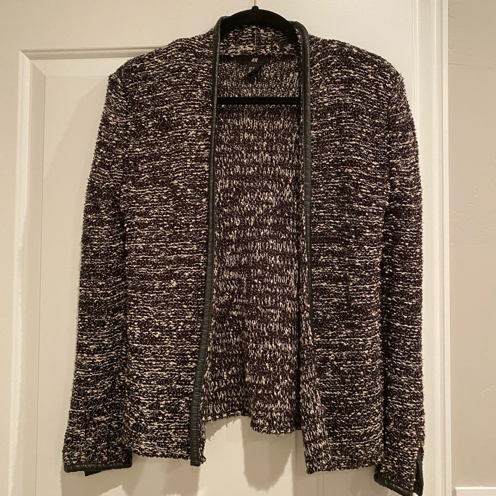 Leather trimmed edge tweed jacket